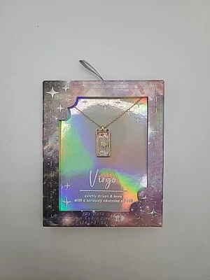 Collar Colgante VIRGO Zodiaco Zodiaco Circonita Cúbica Sumergida Oro 14k 16" + 3" Foto 1 de 4