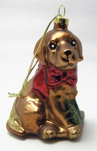 Cocker Spaniel Blow Mold Glass Christmas Ornament Glitter Dog Puppy Bow VTG - Picture 1 of 9
