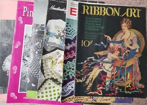 Lot 6 Old Crochet Handkerchief Edgings Doilies Ribbon Art Craft Books Booklets - Imagen 1 de 3