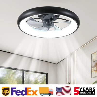 Luz de ventilador de techo LED negra regulable 6 velocidades 22 pulgadas con aplicación y control remoto Foto 1 de 4