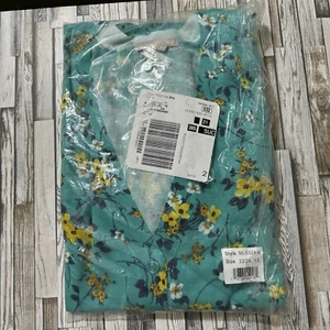 Woman Within Aquamarine Floral 1X 22/24W 100% Cotton Button Cardigan Sweater Top - Picture 1 of 5