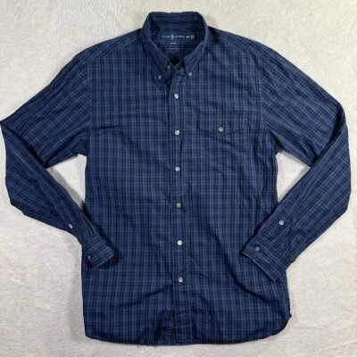 Ralph Lauren Shirt Men Medium Navy Plaid Pocket Casual Preppy Adult Slim Fit EUC - Image 1 of 4