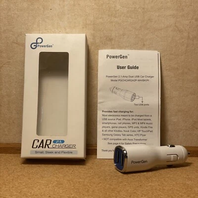 PowerGen 2A Car Charger, White, for USB cables, Used, Cleaned - Image 1 of 4