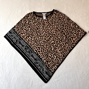 Chicos Poncho Womens Small Medium Black Brown Animal Cheetah Leopard Sweater - Picture 1 of 6