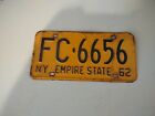 1962 New York License Plate 62 NY Tag Empire State FC-6656
