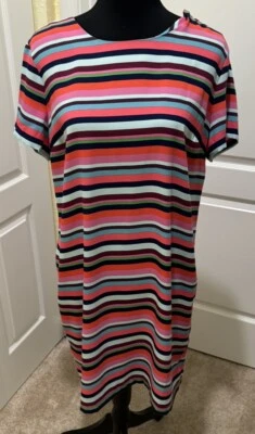 Vestido Cynthia Rowley Colorido Rayas Manga Corta Talla 12 Brillante Usado en Excelente Condición Foto 1 de 4