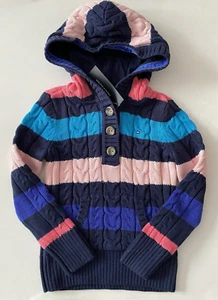 Tommy Hilfiger Pullover Sweater Striped Hoodie Girl's Size S 6-7 NWT - Picture 1 of 3