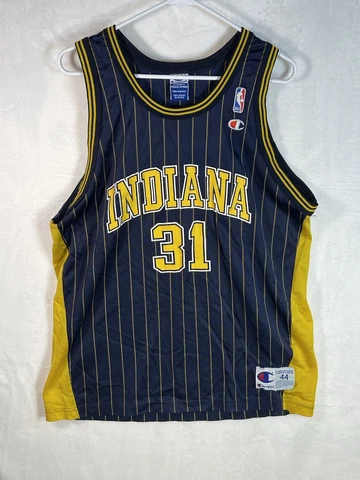 Indiana Pacers Reggie Miller Champion Jersey Size 44 Vintage Pin Stripe Cover