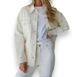 Chaqueta Pacsun Ivory Bone Shacket Gwen rebanada NUEVA tarea manga larga M/L AGOLDE - Imagen 1 de 9