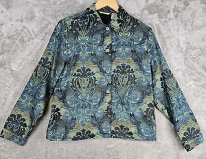 VTG Laura Ashley Womens Tapestry Jacket Blazer Medium Blue Green Damask Lined  - Picture 1 of 7