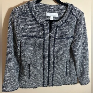 Emerson Rose Blazer Jacke Anzug Mantel Weiß Navy Tweed Reißverschluss Gr. M - Bild 1 von 6
