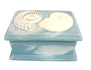 Nautilus Muschel Muschel Deckel Incolay Stein blau marmoriert Schmuckschatulle Vintage - Bild 1 von 8