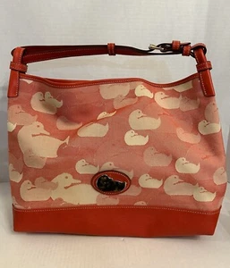 Dooney & Bourke Champ Sack Red Wonderduck Jacquard Fabric Leather Trim J0461946 - Picture 1 of 12