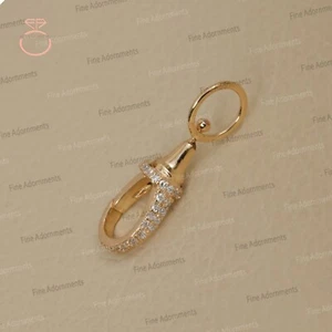 Massiver 14K Gelbgold Verstärker Schloss natürlicher Diamant Fund feiner Karabiner Verschluss - Bild 1 von 8