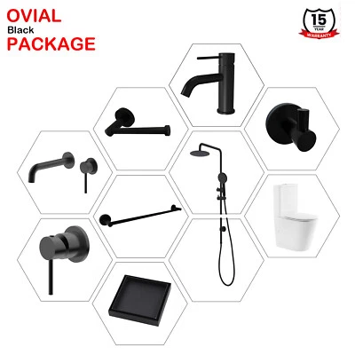 Ovial Round Black Bathroom Package Toilet Mixer Shower Spout Accessory - image 1 of 4