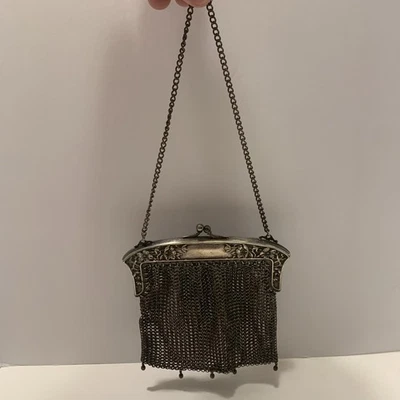"Antiguo bolso de mano de malla de 6"" alemán plateado metal victoriano, 249,0 g" Foto 1 de 4