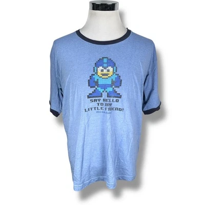 Vintage MegaMan T-Shirt Men’s XL Blue Say Hello To My Little Friend 2003 USA Y2K - Image 1 of 4
