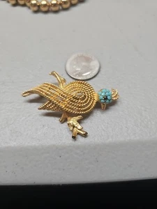 Vintage Bird On Limb Pin/Brooch With Pink Rhinestone Head Signed BSK - Picture 1 of 5
