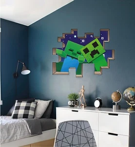 Craft Endgame Creeper 3D Hole In The Wall Sticker Bedroom Mural Decal - Picture 1 of 2