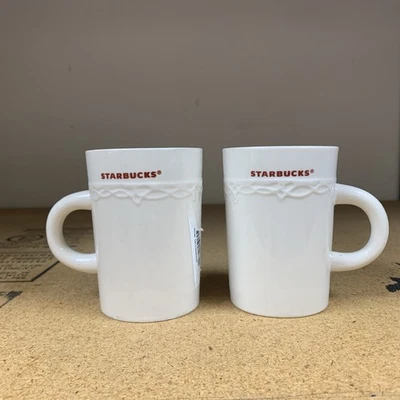 Starbucks Red Logo Embossed 10oz. Ceramic Mug 2010 No Chips. Off white color w52 - Image 1 of 4