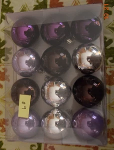 Boxed Set Of 12 Martha Stewart Purple & Silver  1.9" Plastic Xmas Ornaments #9 - Picture 1 of 1