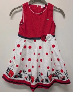 Rare Paris Vibe girls Dress Sz 8 Red White Black Polka Dots Designer Graphics - Picture 1 of 10