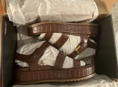 NIB Naturalizer Zizi Women's Platform Sandal, Cappuccino Faux Croco, Leather 7M - Image 1 of 4