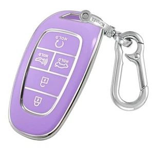for hyundai key fob cover with keychian,TPU Protection 5 buttons Silver Purple - Picture 1 of 7