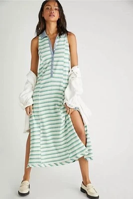 Maxi Vestido Free People Pequeño Downtown Azul y Verde a Rayas Sin Mangas Nuevo sin Etiquetas Foto 1 de 4