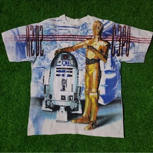 Vintage 1996 Star Wars T-Shirt All Over Print R2D2 C3PO SS Kinder XL Herren klein - Bild 1 von 5