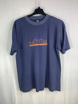 复古 HL Miller 金色海军码头芝加哥蓝色纹理 T 恤男式 XL 美国制造 — 第 1/4 张图片