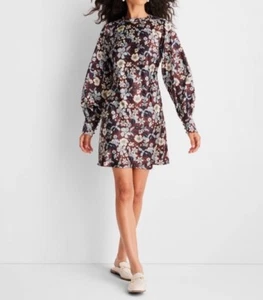 Women’s Future Collective Gorgeous Open Back Satin Mini Dress Brown Floral 00 - Picture 1 of 9