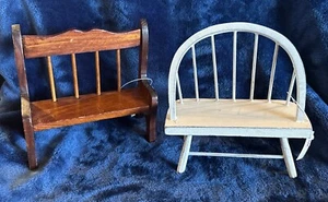 2 Doll House Wooden Bench Benches Toy Prop Cute Rustic Furniture AMC 90’s NWT - Picture 1 of 10