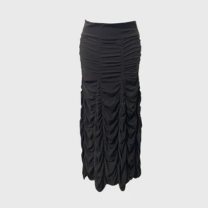 Vintage 90s 00s Brown Ruched  Stretch Midi Skirt (L) - Picture 1 of 5