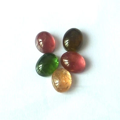 Natural Untreated Tourmaline Cabochon 9X7 mm Oval Multi Color Gemstone 5 Pieces - Image 1 of 4