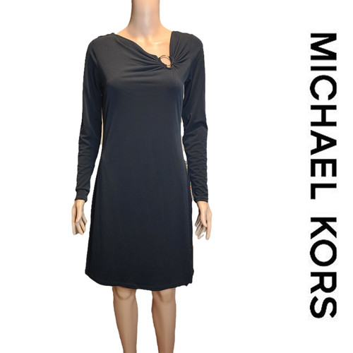 Abito midi Michael Kors manica lunga con dettaglio anello oro nuovo senza etichette nero piccolo