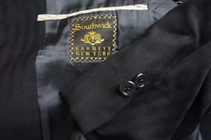 Southwick Navy Blue Herringbone Striped Wool 2 Pc Suit Jacket Pants Sz 42R - Picture 1 of 11