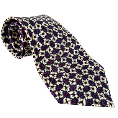 Corbata de seda Henry Grethel patrón geométrico para hombre 56 x 4 pulgadas vino dorado azul marino Foto 1 de 4