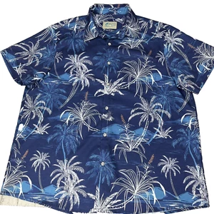 Royaura Hawaiian Shirt Mens Size XL Short Sleeve Button Up Blue Palm Print    U7 - Picture 1 of 6