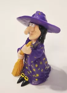 Halloween Witch W Broom Figurine Purple 4 Inch PVC 1997 Bakery Crafts - Picture 1 of 14