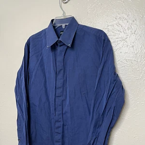 Giorgio Armani Shirt Mens 41 16 Blue Long Sleeve Hidden Placket Italy - Picture 1 of 17