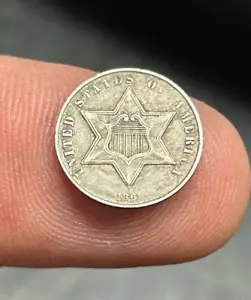 WOW! 1861 Civil War era 3c SILVER TRIME U.S. Type Coin HIGH GRADE Eye Appeal - Picture 1 of 6