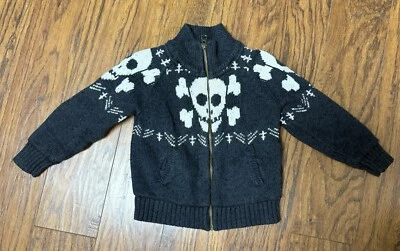 77 Kids American Eagle ребенка ясельного возраста вязаный молнии черный свитер череп скрещенные кости - Изображение 1 из 4