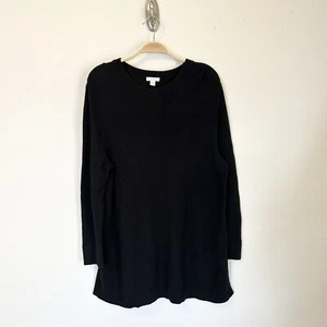 Pure Jill Sweater Dress Knit Crew Neck Large Petite Cotton Silk Wool Black - Picture 1 of 9
