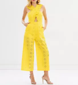 Alice McCall Broderie Limonada Jumpsuit Size 6 Yellow Crossover Wide Leg Ruffle - Picture 1 of 7