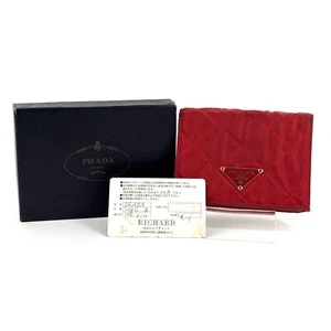 Prada Tessuto Saffiano Logo Nylon Trifold Leather Wallet Red Auth from Japan - Picture 1 of 12