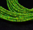 17" AAA Green Ethiopian Opal Smooth Parrot Color Rondelle Gemstone Beads 3-4.5mm