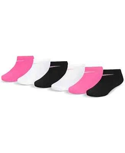 NIKE Girls 6 Pk Multicolor No Show Cushion Metallic Swoosh Socks - XXS 4-5 Years - Picture 1 of 2