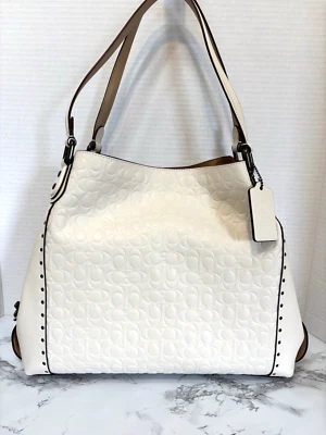 Coach BORDER RIVETS Edie 31 CHALK Signature Leather Shoulder Bag 31866 NEW $395 - Image 1 of 4