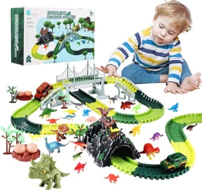 ZACRO Magic Dino Park Dinosaurier-Spielzeugset Rennstrecke Autobahn mit Jeep Geschenke